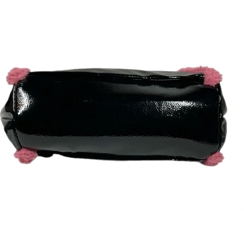 Skinny Dip | Alexa Tote Bag Black Patent Vegan Leather Pink Sherpa Trim